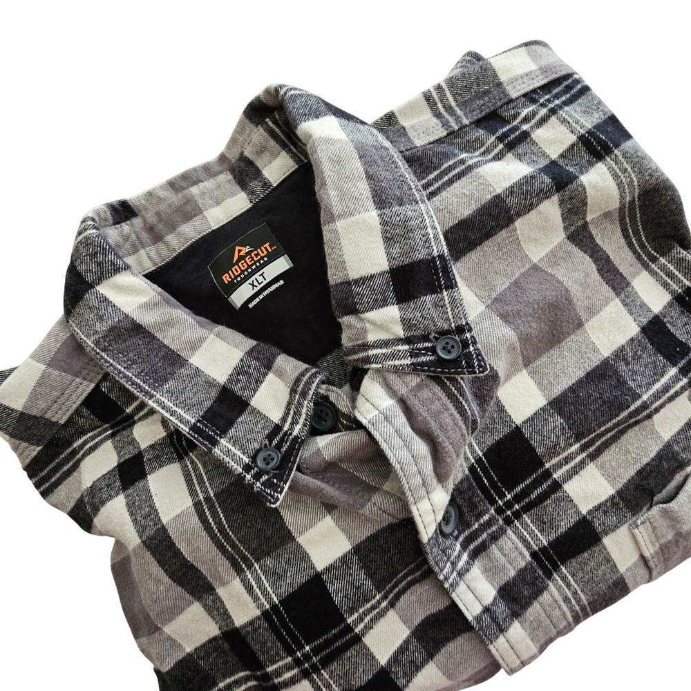Ridgecut Toughwear‎ Mens XLT Flannel Shirt B/W Plaid Long Sleeve FMW21-10731